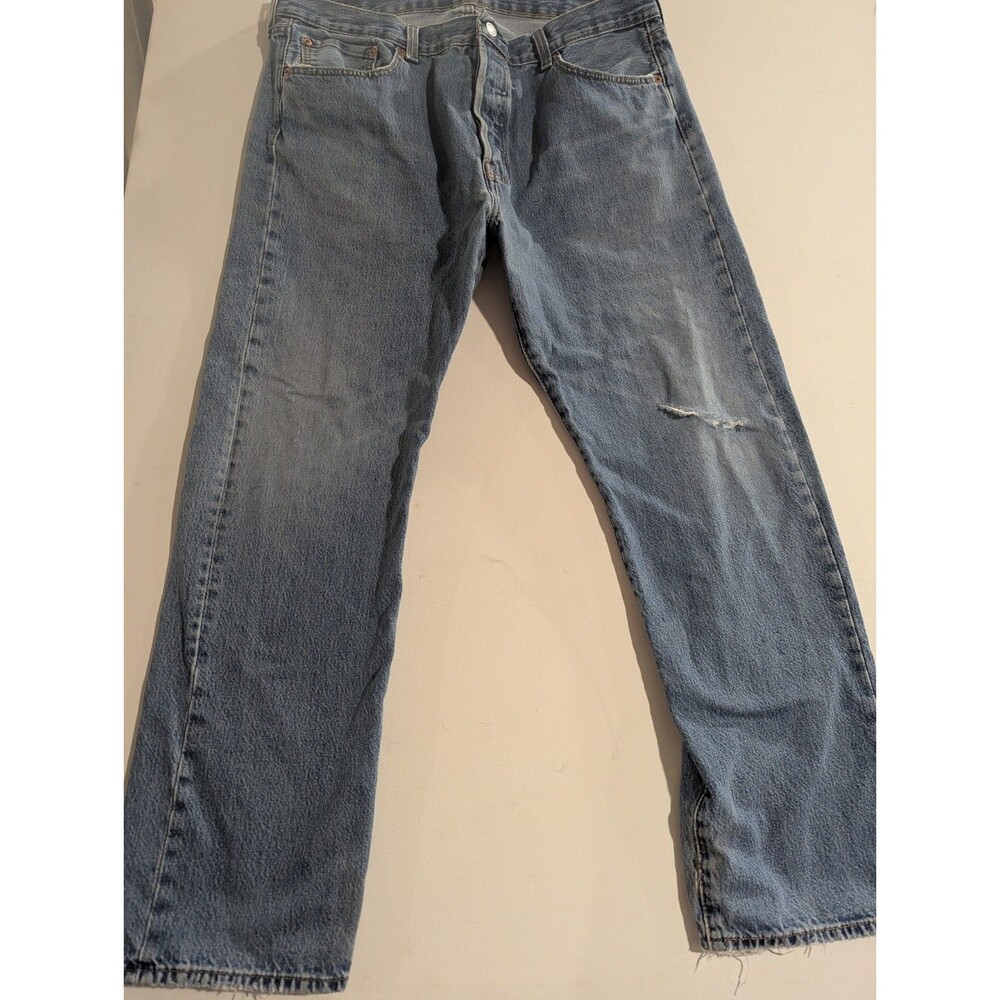 Levi Jeans‎ Mens 38x32 Blue 501 Model Straight Leg Button Fly Denim Light Wash